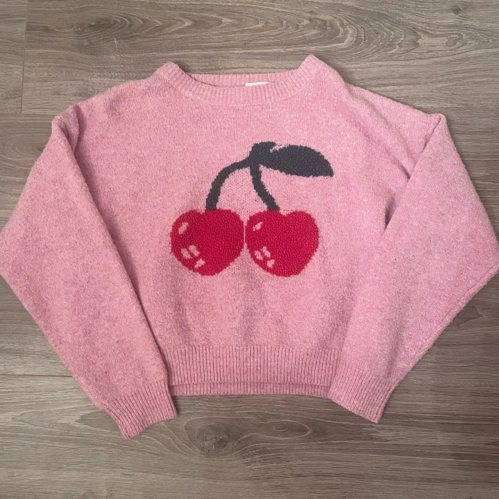 Dreamers Cherry Pattern Pink Sweater - Picture 2 of 4
